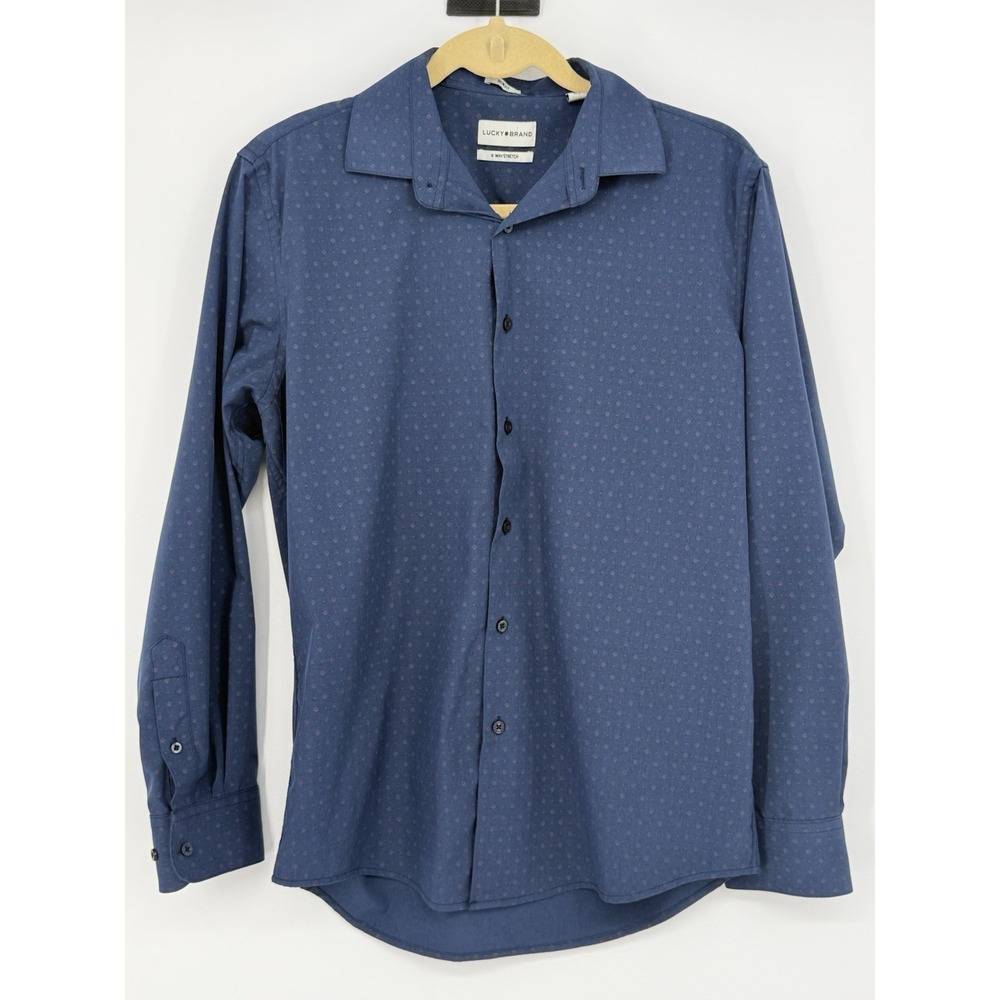 Lucky Brand Mens 4 Way Stretch Blue Long Sleeve Slim Fit Shirt Size Medium